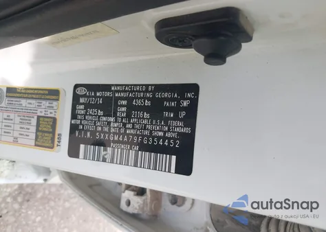 2015 Kia Optima Lx z USA, uszkodzony, nr VIN 5XXGM4A79FG354452